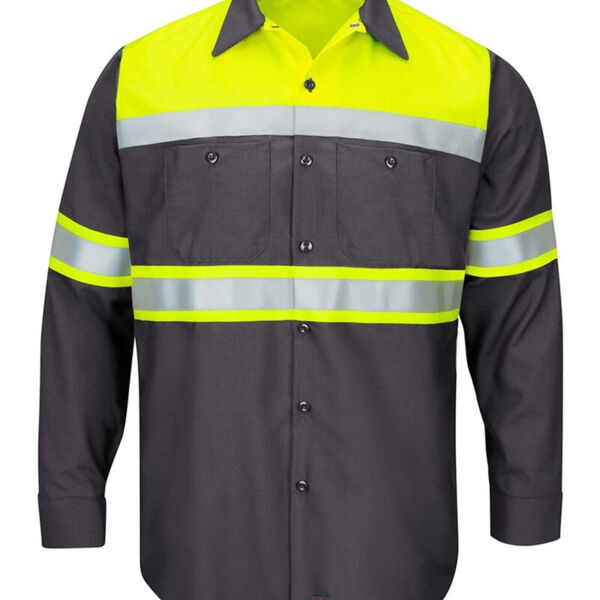 Men's Tall Hi-Visibility Colorblock Ripstop Long Sleeve Work Shirt Thumbnail